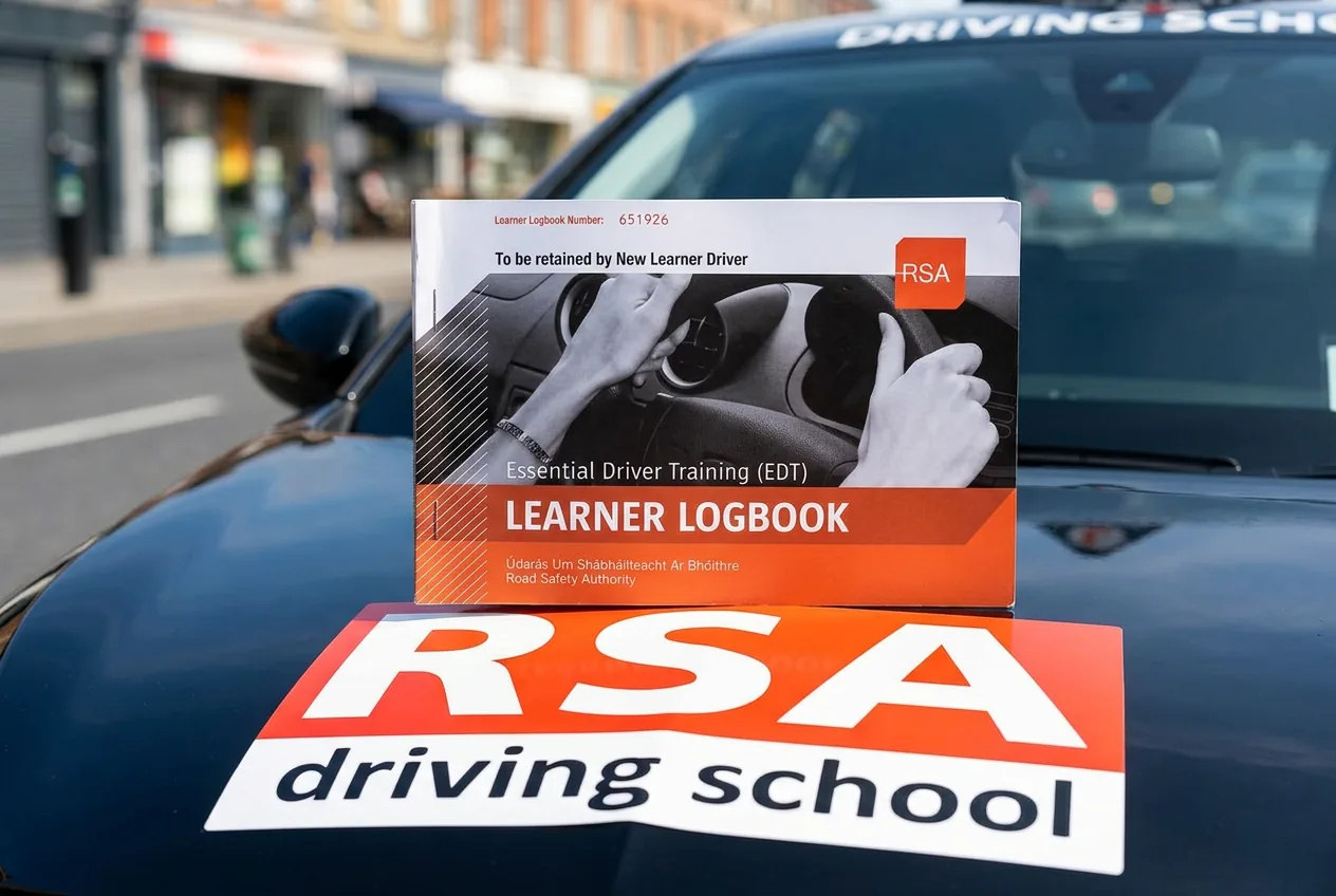 An RSA learner logbook resting on the bonnet of a learner car