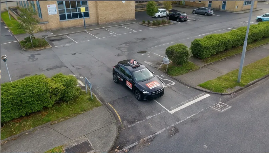 A learner car at a junction on a Tallaght test route